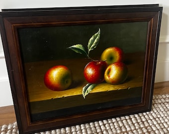 ボトルとリンゴを描いたアンティークの静物油絵 - Etsy 日本