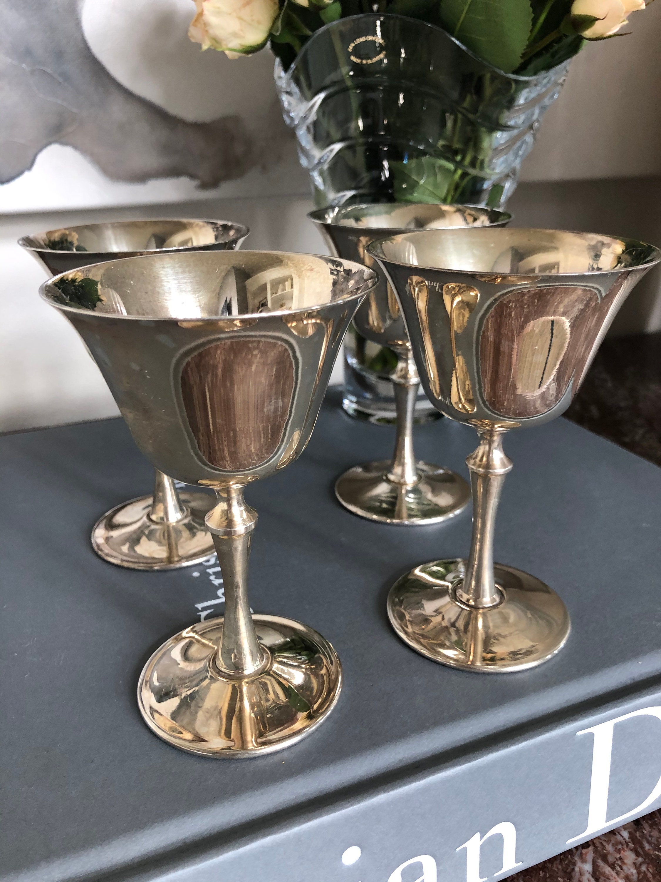 Set of 4 E.L. Uberti silver plated wine goblets made in Italy Etsy