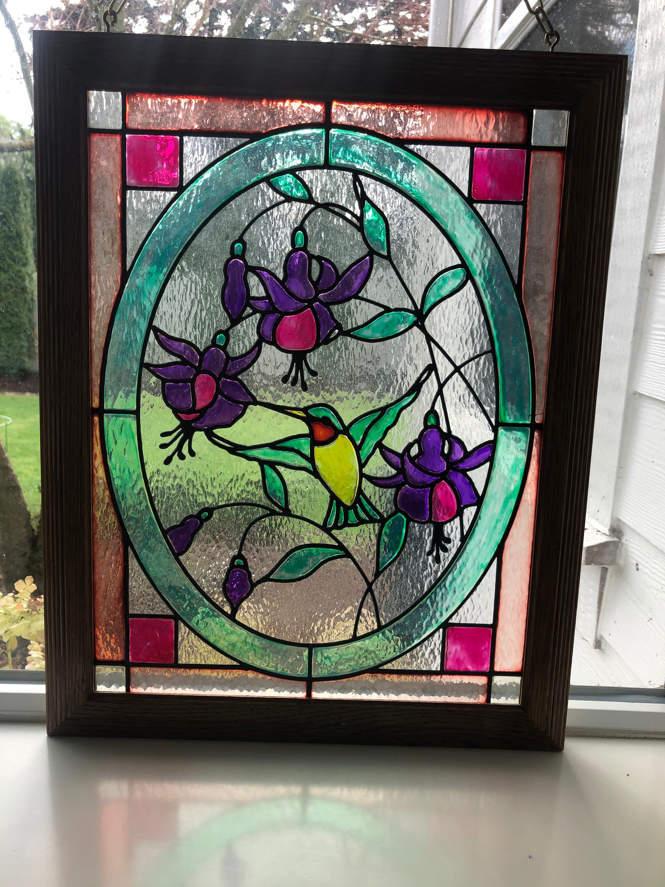 Beautiful Large Stained Glass Sun Catcher Art, Window Hanging Stained