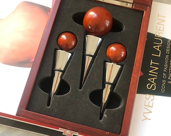 Set of 3 mid century modern wood ball bottle stoppers