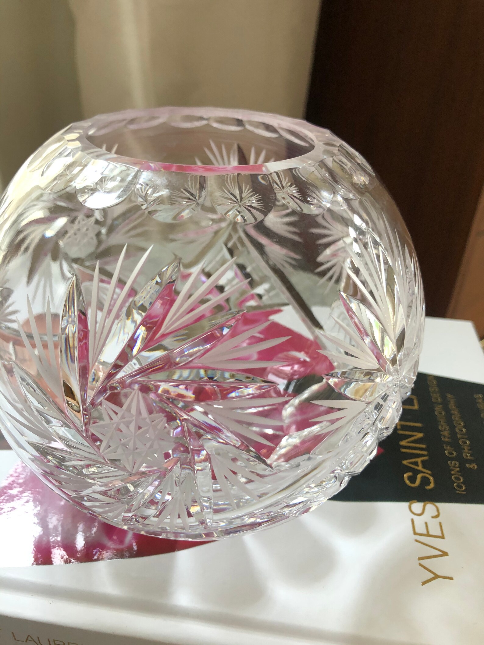 Vintage cut crystal round ball vase pinwheel design Etsy