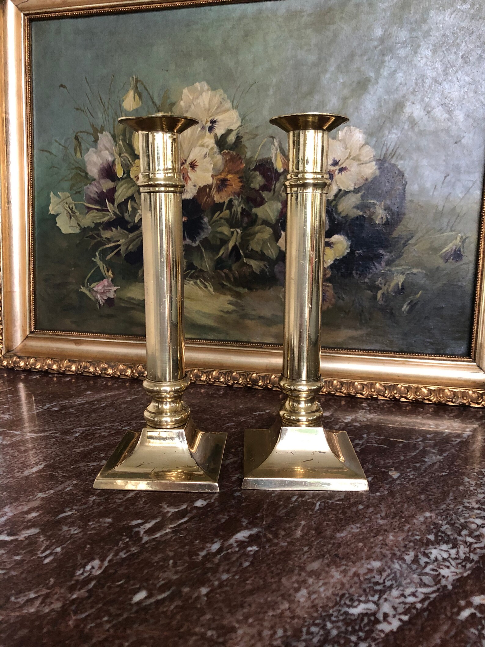 Set of 2 vintage square base solid brass taper candle holder Etsy