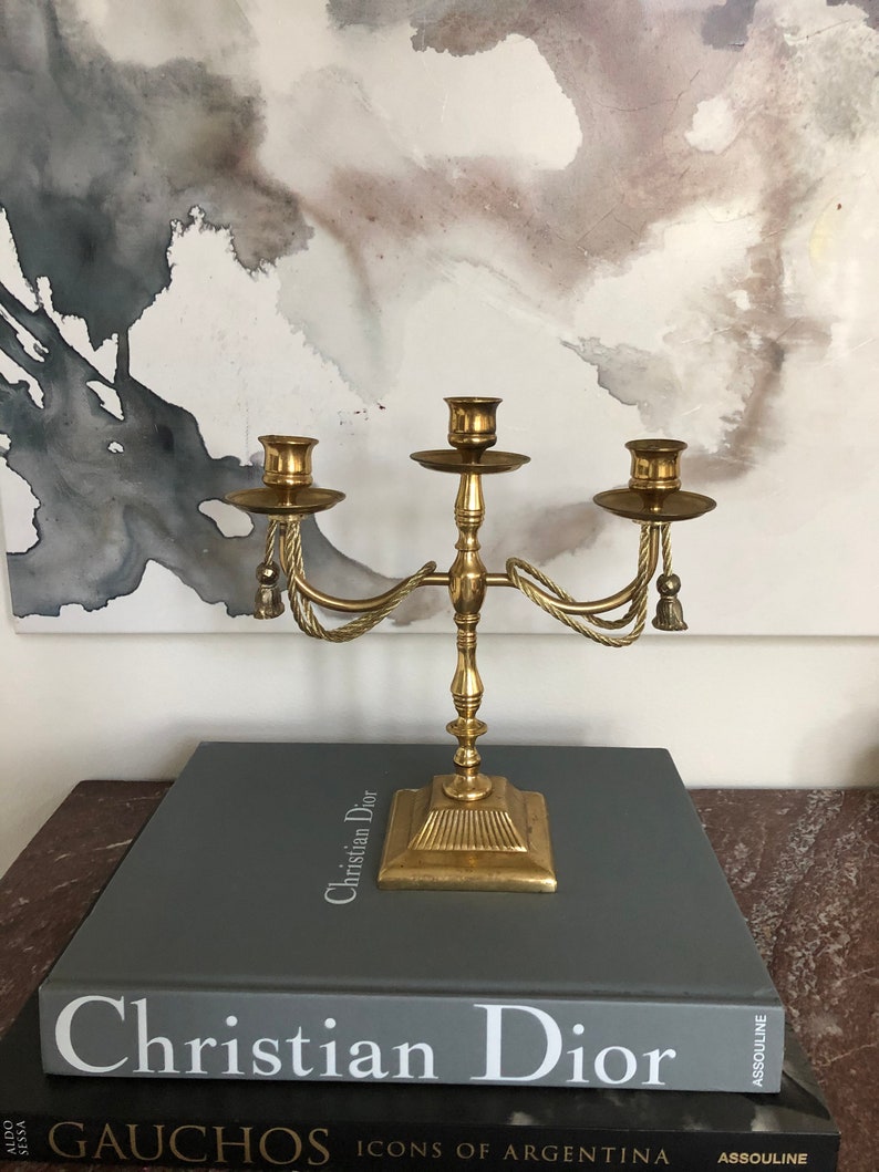 Beautiful sold brass Thomas Blakemore made in England tree candle holder tassel design