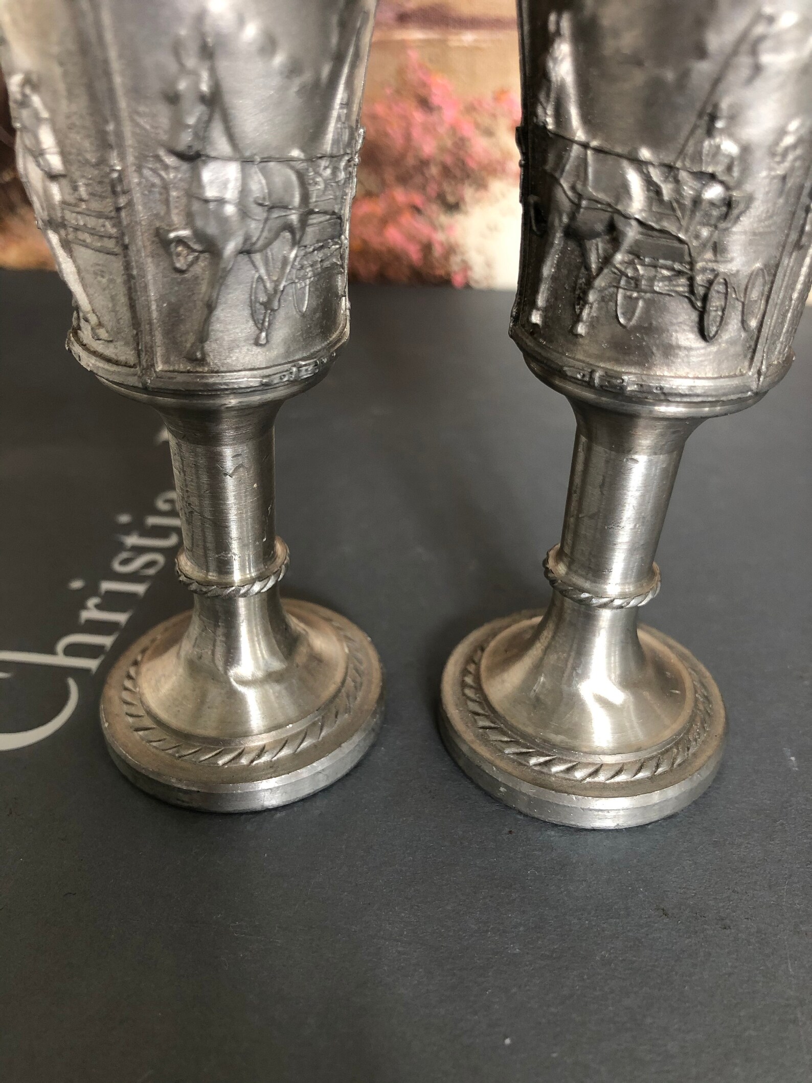 Set of two vintage footed pewter German shot glasses Etsy