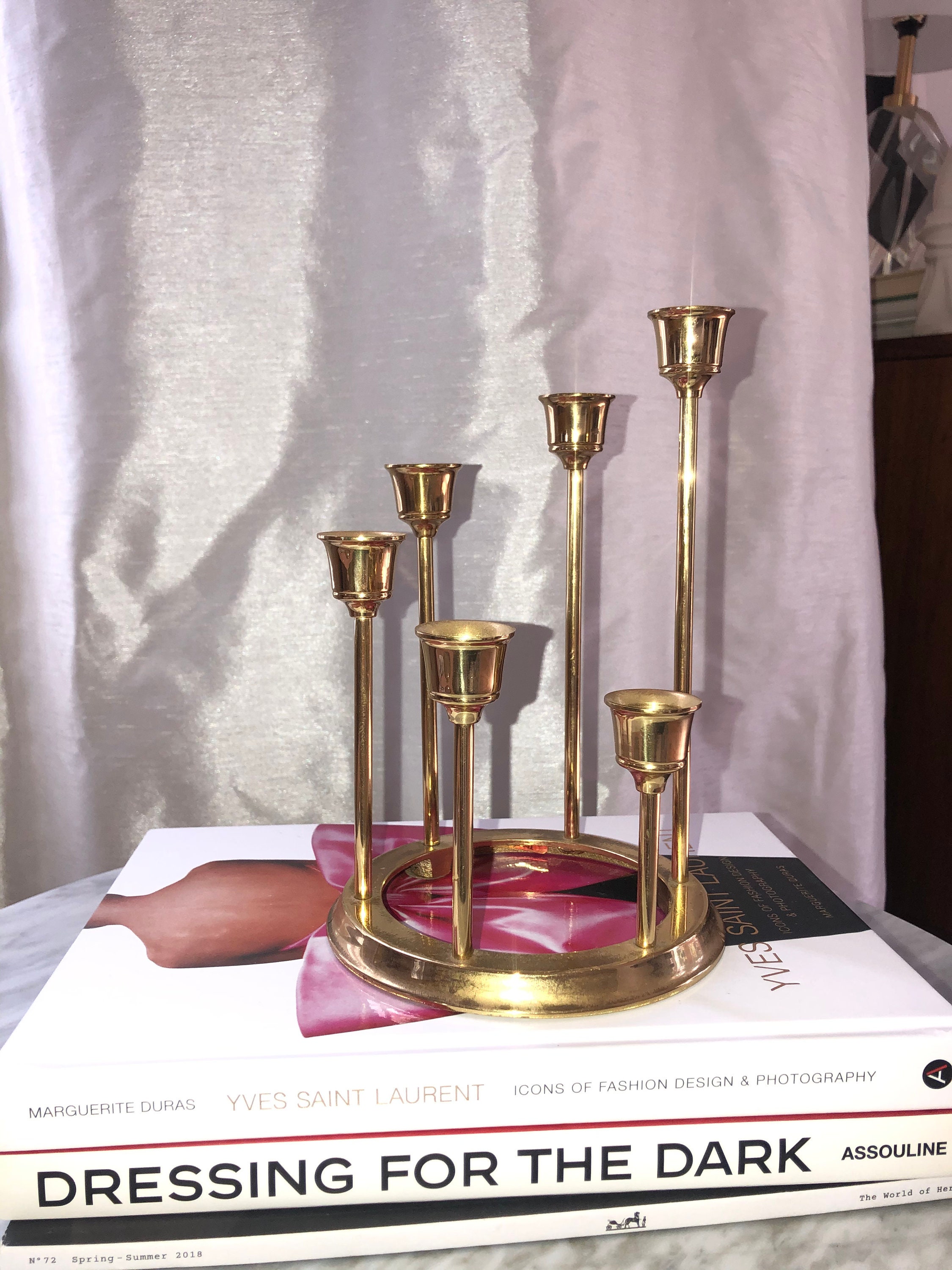 Vintage lacquered brass 6 taper candle ring holder gradual Etsy