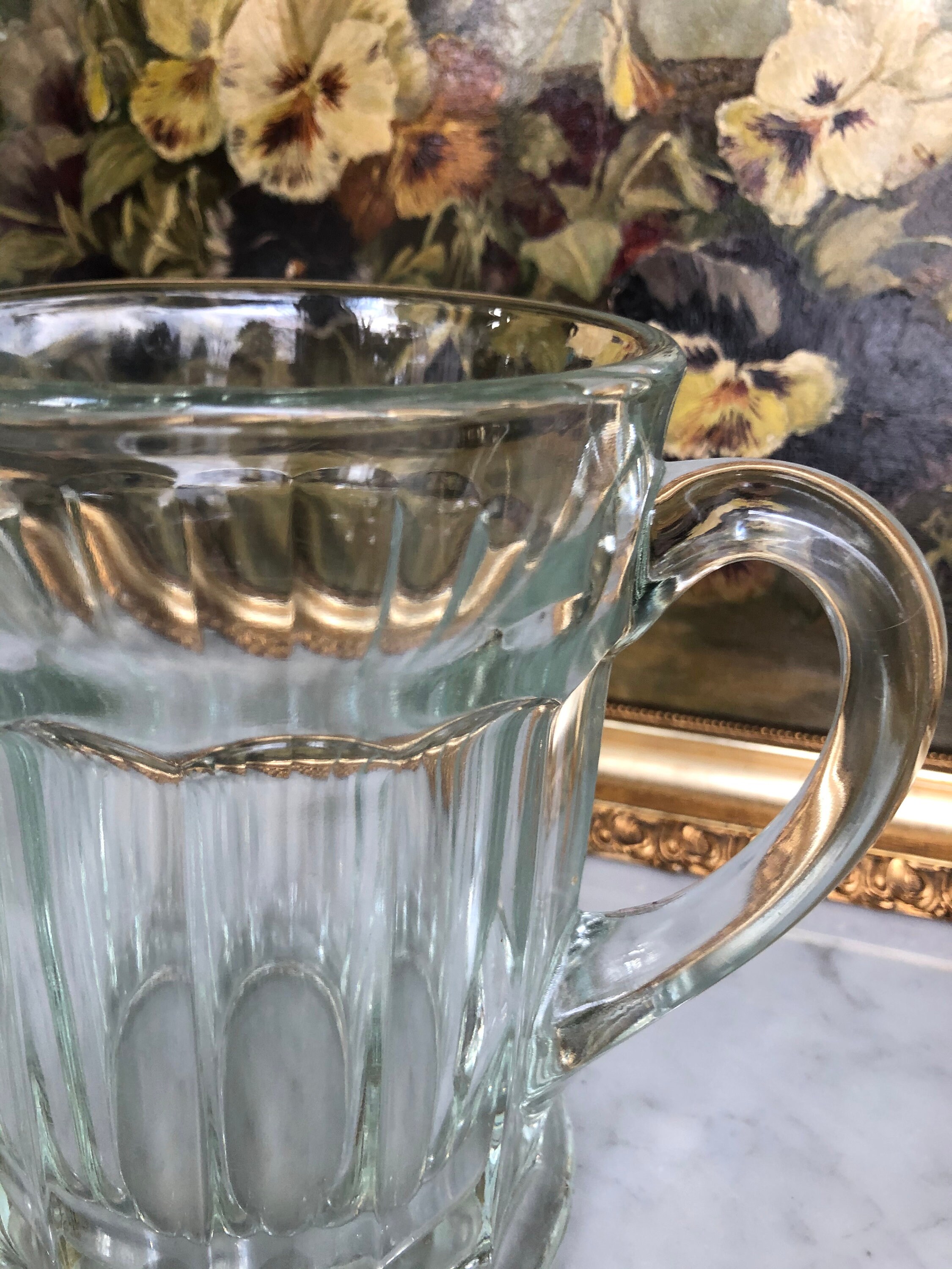 Vintage ribbed heavy glass classic pitcher Etsy