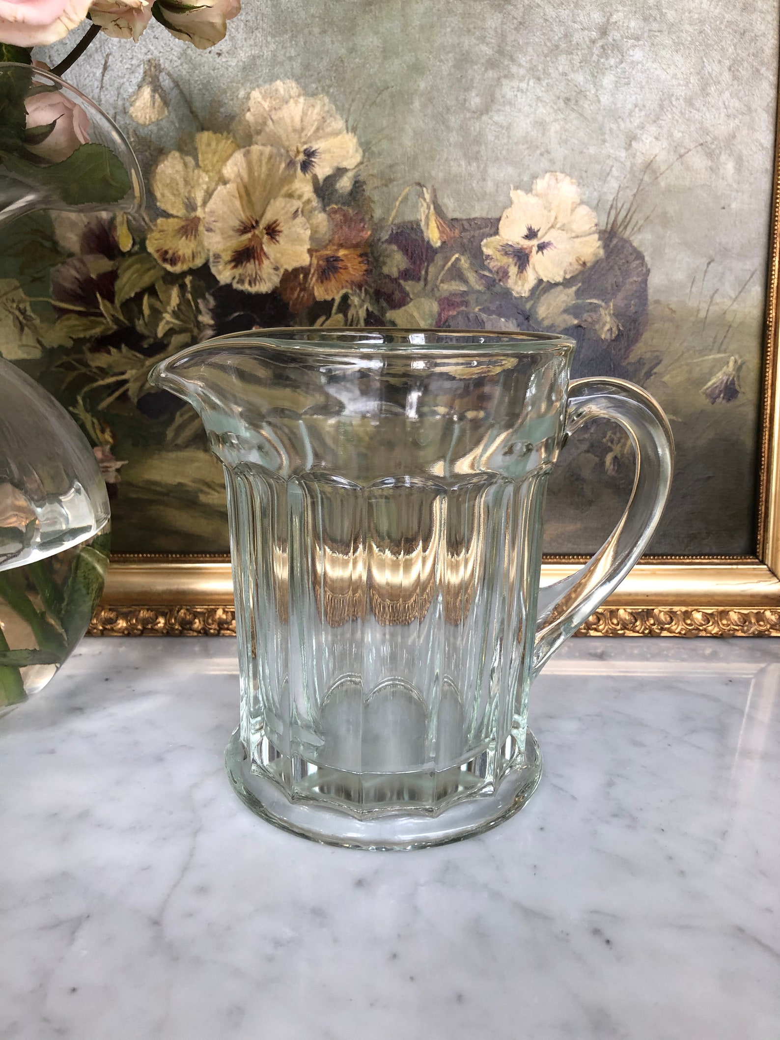 Vintage ribbed heavy glass classic pitcher Etsy