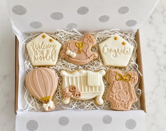 Personalised New Baby Cookie Gift Set - Welcome to the World Baby Shower Biscuits
