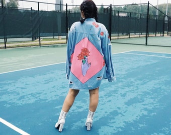 Roses Hand-Painted Denim Jacket