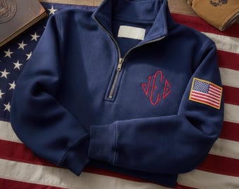 J.E.E. brodé Sweat-shirt zippé sur un quart de monogramme, pull unisexe inspiré des mèmes, broderie initiale personnalisée pour l'équipage