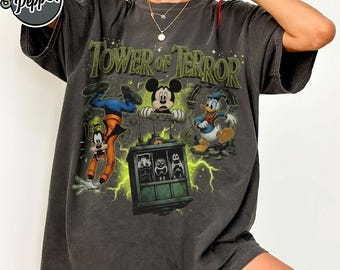 Camiseta de la Torre del Terror de Disney, camiseta vintage de Mickey Mouse de la Torre de Hollywood, camiseta de la atracción de Disney de La Dimensión Desconocida, atuendo espeluznante de Halloween de Disney