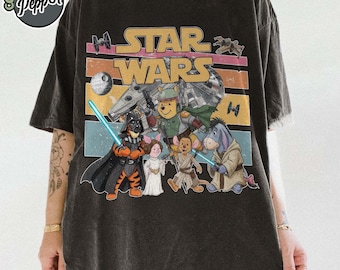 Camiseta retro de Winnie the Pooh y Star Wars Comfort Colors, camiseta de Pooh y sus amigos "Que la Fuerza te acompañe", camiseta del Día de Star Wars, Galaxy's Edge