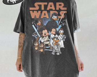 Retro Disney Star Wars T-Shirt, Mickey and Friends Jedi Tee, Family Vacation Shirt, Sci-Fi Cartoon Graphic Tee, Disney Fan Gift