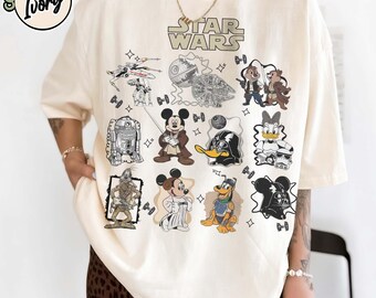 Camiseta retro de Disney Star Wars, camiseta de Mickey y Minnie Jedi, conjuntos de Donald, Darth Vader, Pluto y Chewbacca, estampado de ciencia ficción de Comfort Colors, viaje familiar