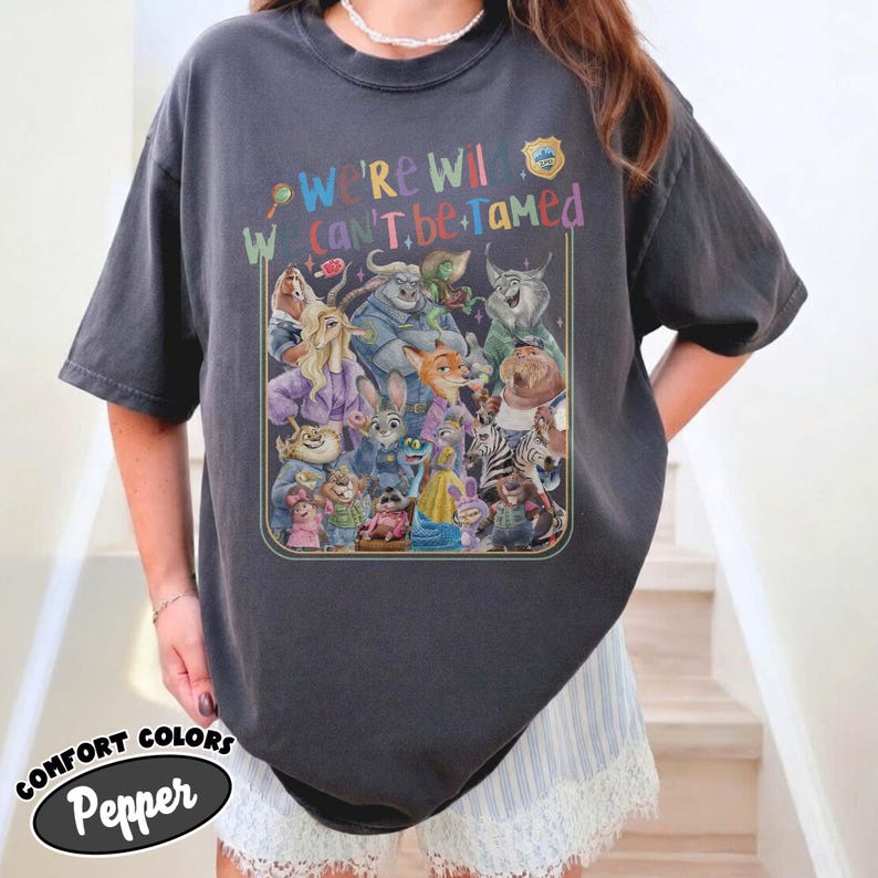 We're Wild and We can't be Tamed Disney Zootopia 2 Shirt, Judy Hopps Nick Wilde Animal Group Matching WDW Disneyland Animal Kingdom Tee Pepper/Dark Heather