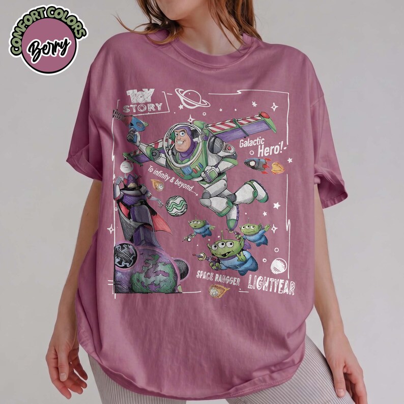 Camiseta cómoda retro de Buzz Lightyear hasta el infinito y más allá, camiseta de Toy Story Pixar Disney, camiseta de Space Ranger, camiseta a juego para el viaje familiar a Disneyland Berry