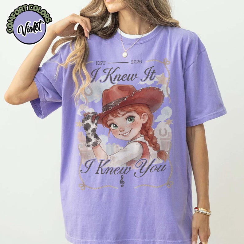 Aquarelles TS Jessie Toy Story 5 couleurs confort chemise, chemise vintage I Knew It I Knew You, t-shirt assorti famille Disneyland Toy Story Violet/Purple