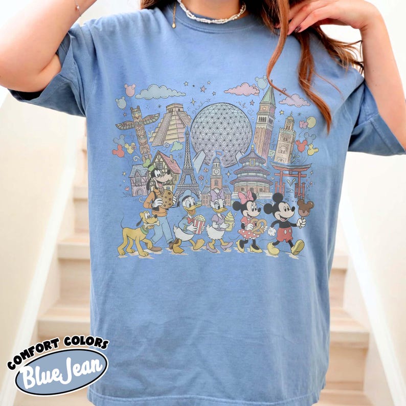 Vintage Mickey And Friends Disney World Snack Shirt, Drinking Around The World 2026 Shirt, EPCOT World Showcase Shirt,Magic Kingdom Trip Tee Blue Jean