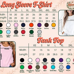 Puede incluir: Tabla de tallas para camisetas de manga larga y camisetas sin mangas. Muestra medidas de ancho, largo y largo de manga en cent&iacute;metros. Tambi&eacute;n se muestran opciones de color, como negro, blanco y otras tonalidades.