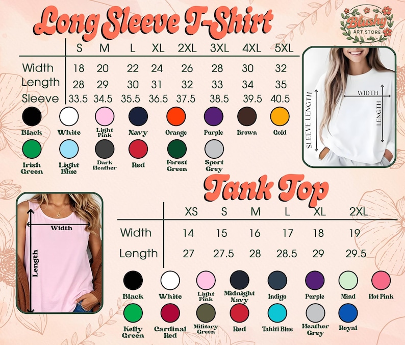 Puede incluir: Tabla de tallas para camisetas de manga larga y camisetas sin mangas. Muestra medidas de ancho, largo y largo de manga en cent&iacute;metros. Tambi&eacute;n se muestran opciones de color, como negro, blanco y otras tonalidades.