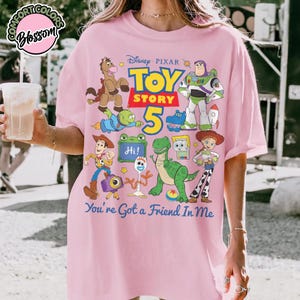 Retro Toy Story 5 Comfort Colors Shirt, Woody Buzz Jessie Rex Tee, Vintage You've Got A Friend In Me 2026 Disney Pixar Fest Family Trip Gift Blossom/Light Pink