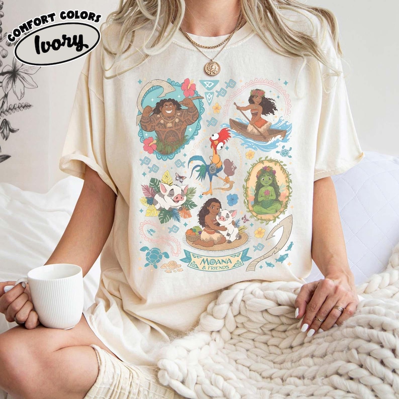 Comfort Colors Disney Moana & Friends Characters Shirt, Moana Princess Maui Pua HeiHei Tee, Moana Movie 2026, Disney Polynesian Village Ivory/Natural/Sand