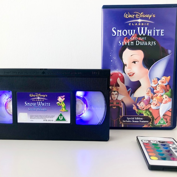 Lampe pour cassettes vidéo VHS, blanche comme neige et les sept nains, à changement de couleur