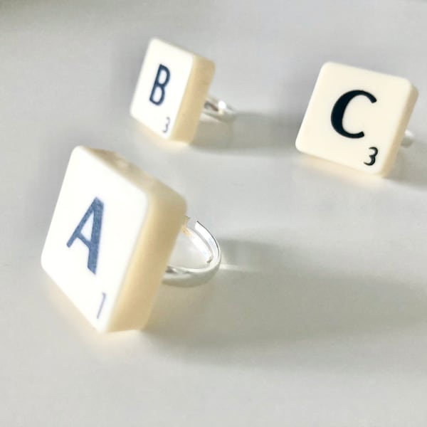 Bague ajustable pour carreaux de scrabble recyclés