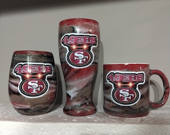 49ers Tumbler, Mug & Glass Set: Stainless Steel, Stoneware