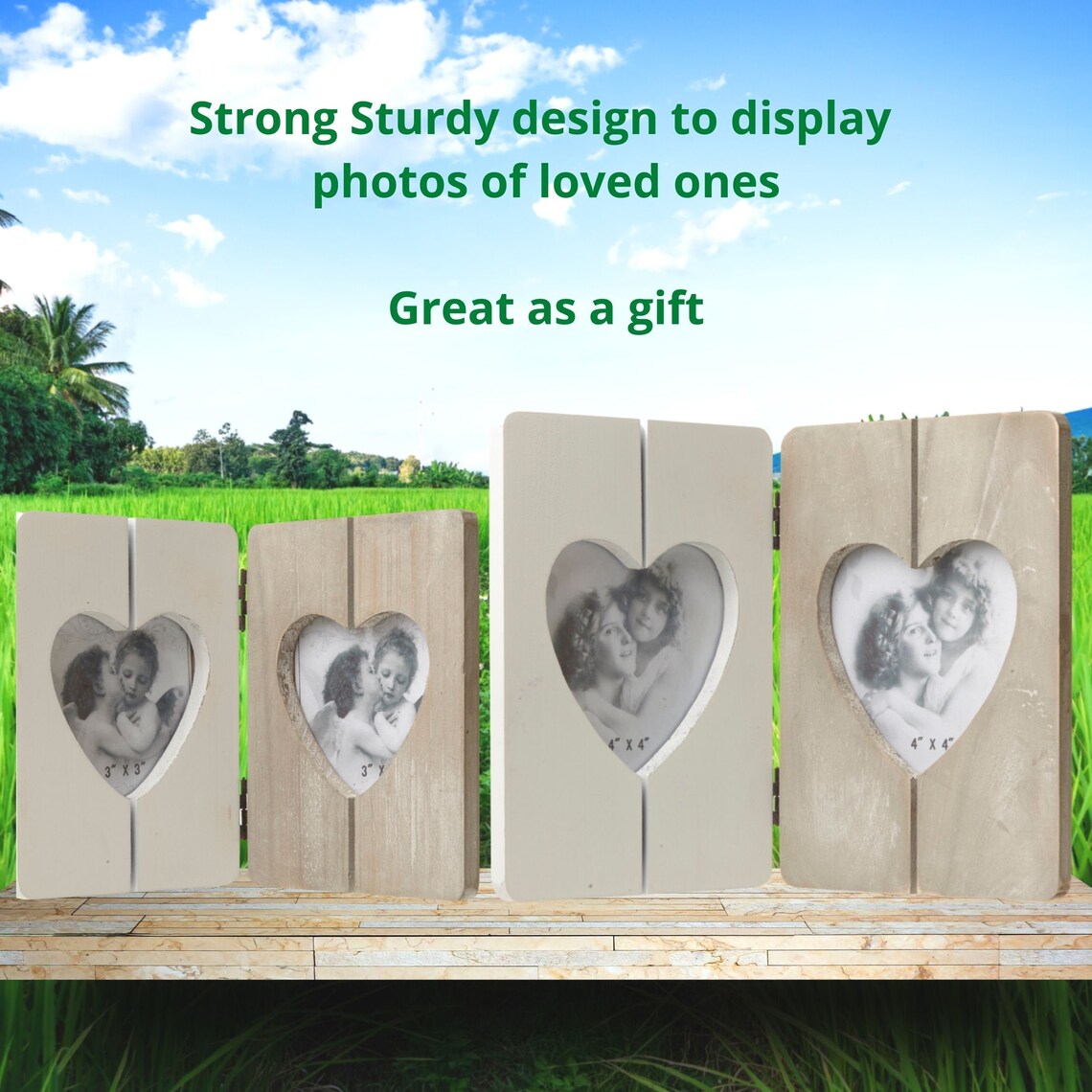 Double Heart Photo Frame x2 Wooden Shabby Chic Picture Frames Etsy
