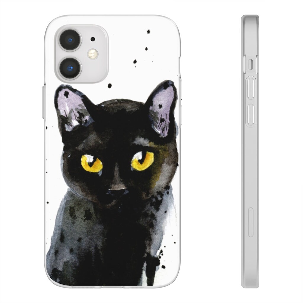 Negro Gato pintado funda de teléfono para iPhone y Samsung