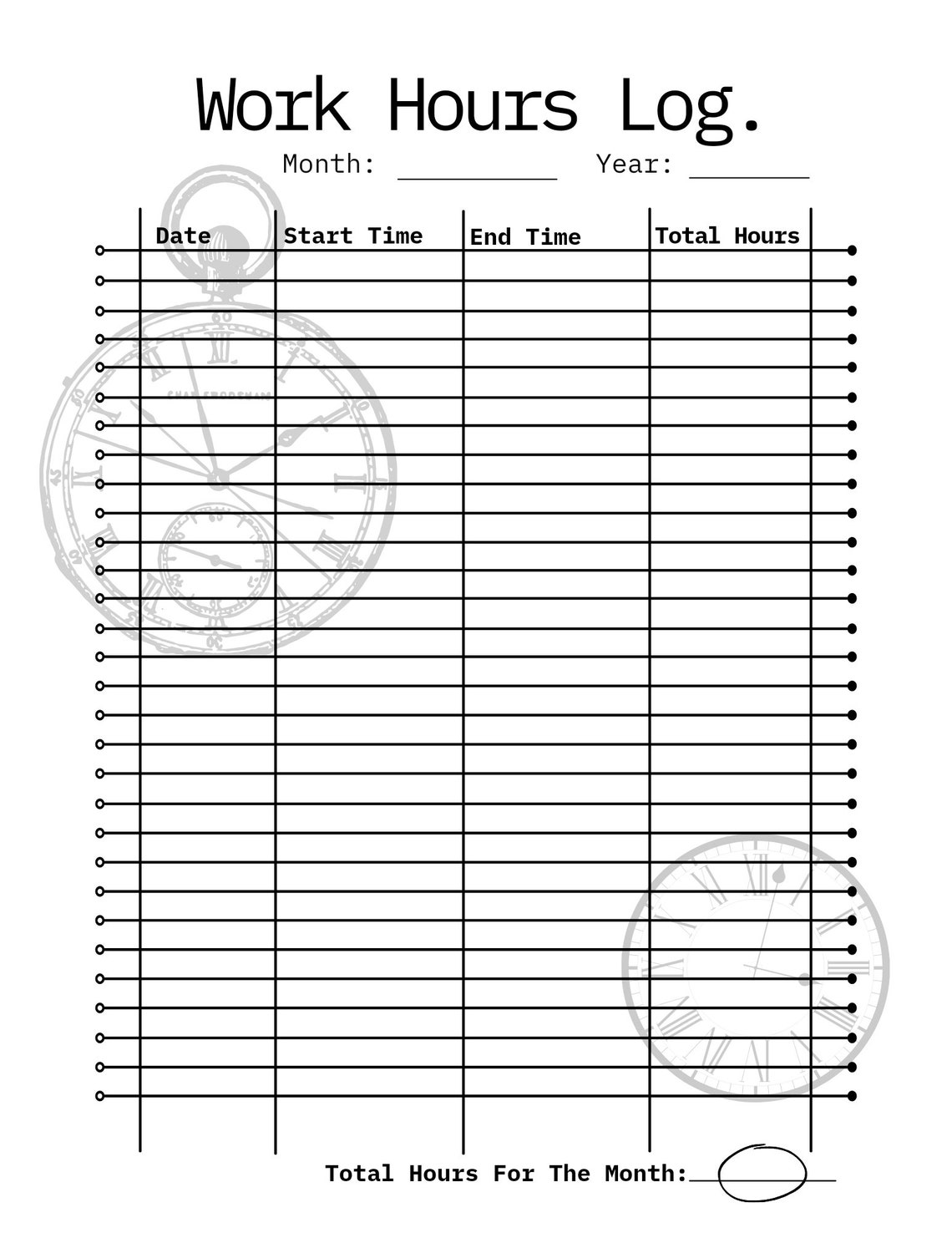 hour-tracker-bullet-journal-work-hours-time-sheet-tracking-etsy
