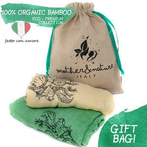 2 mantas de bambú orgánico para bebés - Unisex Baby Muslin Swaddle 47x47 Inch XL - Earth Tone- Boho Dream Catcher Design - Bolsa de regalo de yute
