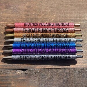 ArtsPavilion Swear Word Pens Days of The Week, Swear Word  Daily Pens Set, Mother Fucking Monday Pen, Week Dirty Cuss Word Pens :  Office Products