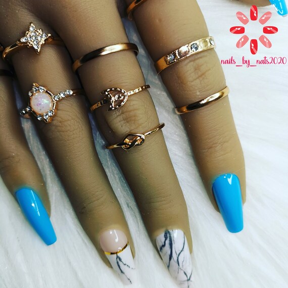 Press On Nails Medium Coffin Baby Blue And Marble Nails Etsy Press On Nails Medium Coffin Baby Blue And Marble Nails Etsy