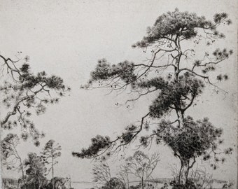 Grabado de Alfred Hutty "Pinos (Pinos de California)", 1924, firmado