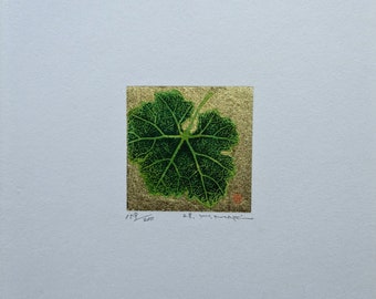 Haku Maki Woodblock "28" [Leaf on Gold]  1975, Signed