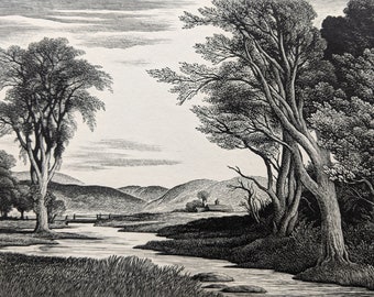 Thomas Nason Wood Engraving "A New England Stream" 1951, Signed