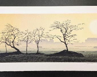 Incisione su legno di Daniel Kelly "Persimmon Sunrise" 1983, firmata