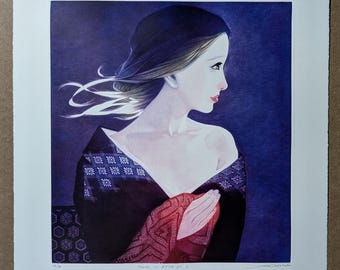 Ushio Takahashi Mezzotinta "Hisako" 1987, Firmada