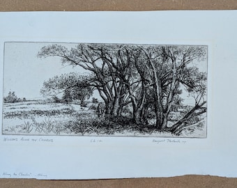 Margaret Philbrick Etching "Willows Along the Charles" 1944, Signed