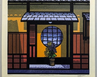 Clifton Karhu Woodblock "Crisantemos" 1988, firmado