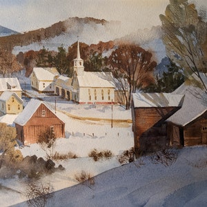 Frederick Kubitz akvarell på papper, "Burke's Hollow, VT på vintern", signerad