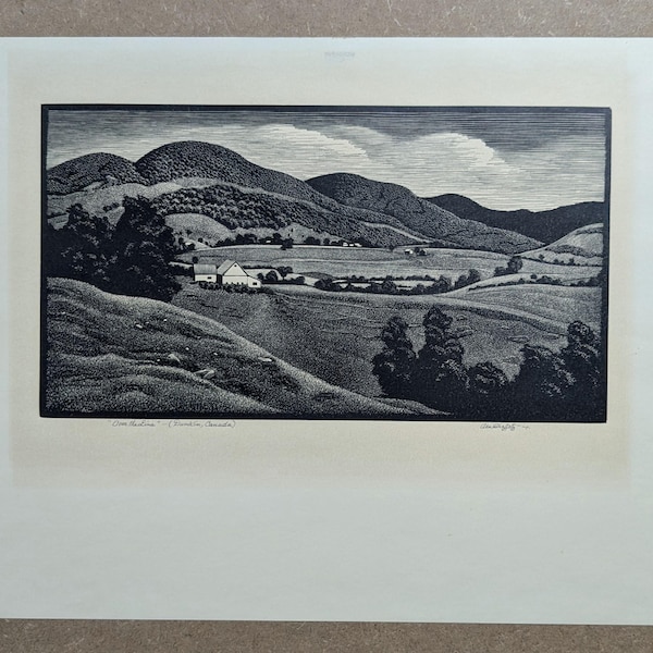 Asa Cheffetz Wood Engraving "Over the Line (Dunkin, Canada)" 1935, Signed