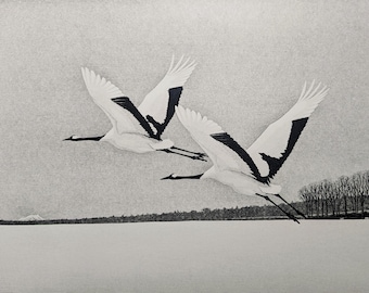 Masao Fukui Woodblock "Flight" 2002, Signed