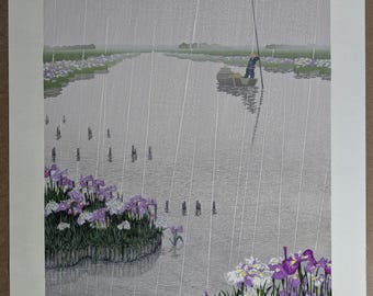 Bloque de madera Shufu Miyamoto "Lluvia de iris" 2000, firmado