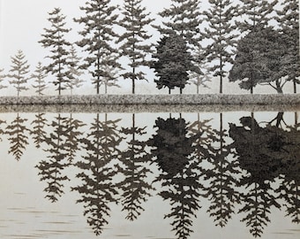 Ryohei Tanaka Grabado "Reflejo" 1987, Firmado