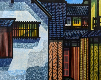 Bloque de madera de Clifton Karhu "Kiyamachi II", 1977, firmado