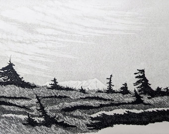Masao Fukui Woodblock 'Snow Lines' 1985, Signed