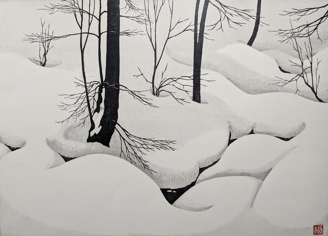Masao Fukui Woodblock valley 1985, Signed Etsy